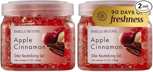SMELLS BEGONE 12 oz Odor Eliminator Gel - Air Freshener- Absorbs & Eliminates Odor in Bathrooms, Basements, Cars, Boats, RVs & Pet Areas - Made with Essential Oils - Apple Cinnamon Scent (2-Pack)