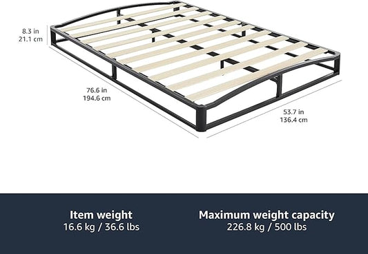 Amazon Basics Metal Platform Bed Frame, with Wood Slat Support, 6 inches High, Full, Black