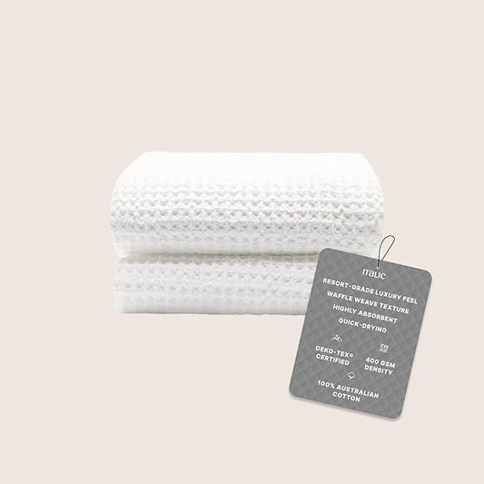 Italic Sedona Waffle Bath Towels, 410 GSM 100% Cotton, Set of 2, Soft, Quick-Drying & Lightweight Waffle Weave Towels, White