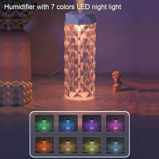 USB Desktop Crystal Humidifier 1000ml with 7 Colors LED Night Light, No Noise Suitable for Home, Office, Desk, Bedroom and Babies Room and No Battery (1000ml)