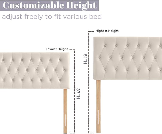 Kingfun Cal King Headboard only, Premium Velvet Upholstered Headboards in Modern Button Design, Tufted Bed Headboard, Adjustable Solid Wood Head Board (Beige)
