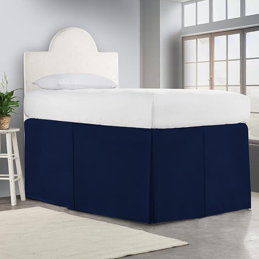 600TC -Dorm Bed Skirt - Split Corner Tailored Dorm Sized Bed Skirt - Dorm Room Essentials - Dorm Bed Skirt 100% Egyptian Cotton - Dorm Décor Bed Skirt Twin XL - 32" Drop (Navy Blue, Solid)