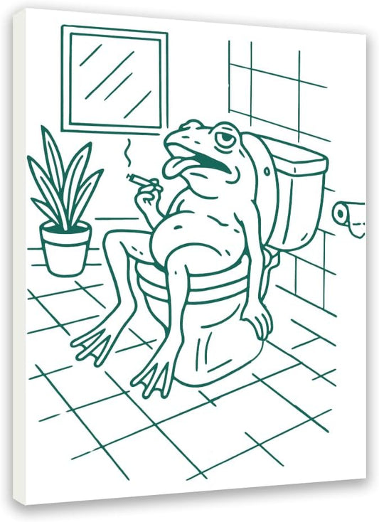 Jatinoo Funny Frog Bathroom Art Framed Canvas - 11.5x15 Inch Meme Wall Decor for Women Men, Cute Aesthetic Frog Decor, Funky Unique Bathroom Pictures for Forest Western Theme