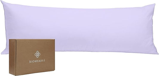 Bioweaves 100% Organic Cotton Body Pillow Cover with Zipper | 300 Thread Count, Soft Sateen Weave, GOTS Certified | 21x54 Inches, Lavender