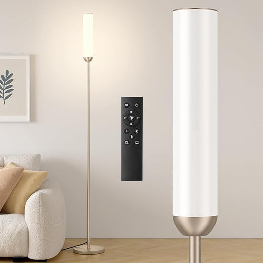 Ambimall LED Floor Lamp with Remote Control, 65" Standing lamp with Stepless Adjustable 3000K-6500K Colors & 30-100% Brightness, Foot Switch(Champagne Gold)