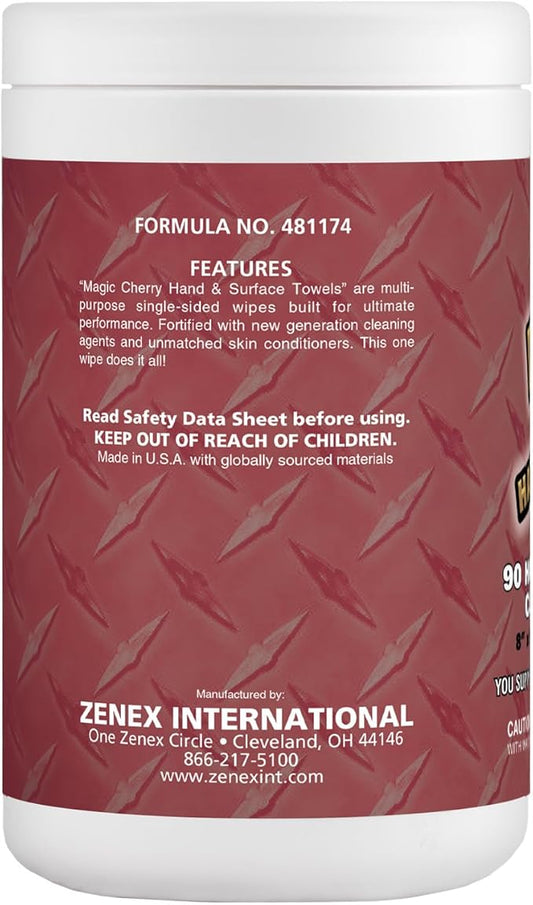 Magic Cherry Scented Heavy Duty Cleaning Wipes - Single Sided Hand & Surface Shop Towels | Professional-grade Cleaning | Waterless | Cleans Grease, Oil, Dirt, & more (1 Pack | 90 Sheets Total)
