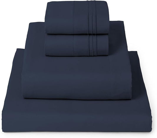 Mellanni Twin XL Sheet Set - 4-Piece Iconic Collection Bedding, (Including 2 Pillowcases), 16-Inch Deep Pocket, Easy Care, Extra Soft, Cooling Sheets, Brushed Microfiber - Navy Blue