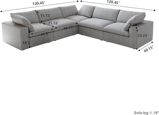 Cloud Couch Modular Sectional Sofa,160" V Shaped Convertible Couches with Corner Sofa for Living Room,5 Seater Minimalist Deep Couches,Sofa Covers Washable&Replaceable(Grey)