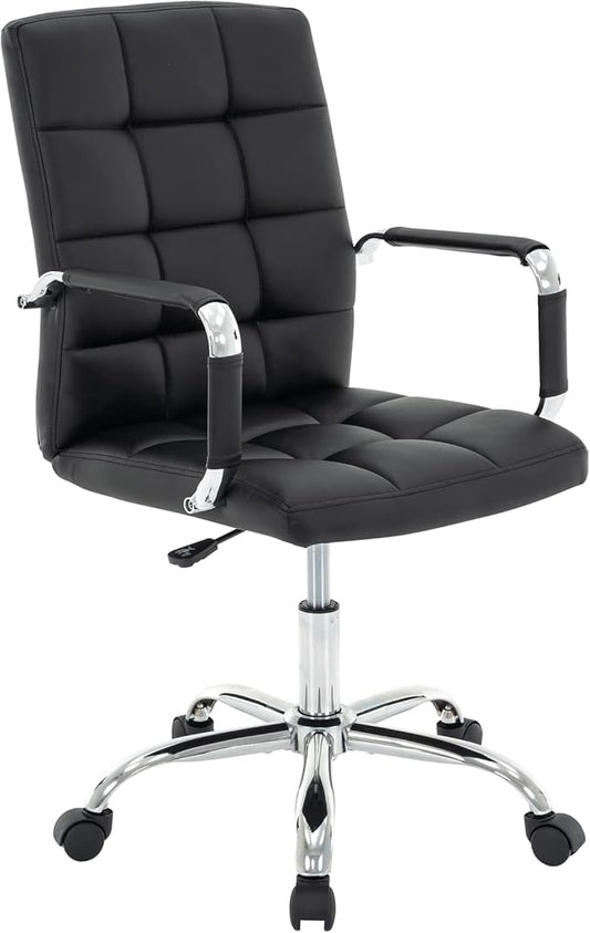 High Back Desk Chair, Modern PU Leather Home Office Task Chair with Arms, Adjustable Swivel Computer Executive Chair with Wheels (Black)