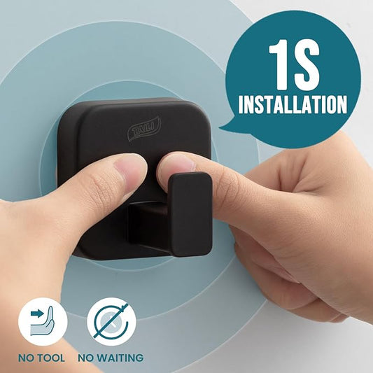 TAILI Thickened 304 Stainless Steel Bathroom Suction Hook for Towel, Loofah, Bathrobe, Patented Strong Suction Cup Holder, Damage-Free Hanging Glass Shower Wall Hook, Hold Up to 11 Lbs, 2 Pack, Black