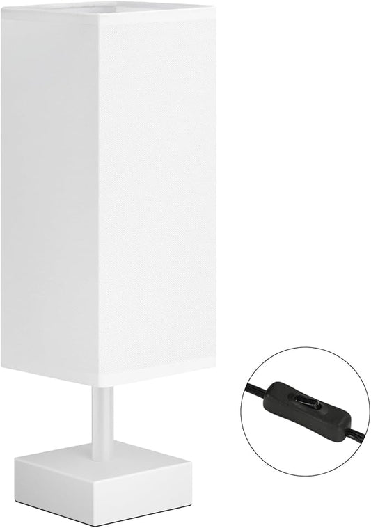aooshine White Small Table Lamp - Bedside Lamp for Bedroom, Minimalist Nightstand Lamp with Square Fabric Shade, Desk Lamp for Kids Room Dorm