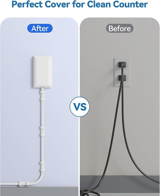 10FT Extension Cord with Outlet Cover & Multi USB, Ultra Thin Outlet Concealer with Cord & 12AC Outlet 6 USB (24W/4.8A), Charging Station for Multiple Devices, for Behind Wall Furniture Couch TV