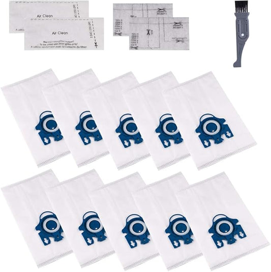I-clean Replacement Miele Classic C1 / Complete C3 Canister Vacuum Cleaner Bags,10 Packs AirClean 3D Efficiency GN Dust Bags,with 2 Motor Protection Filter, 2 AirClean Filter