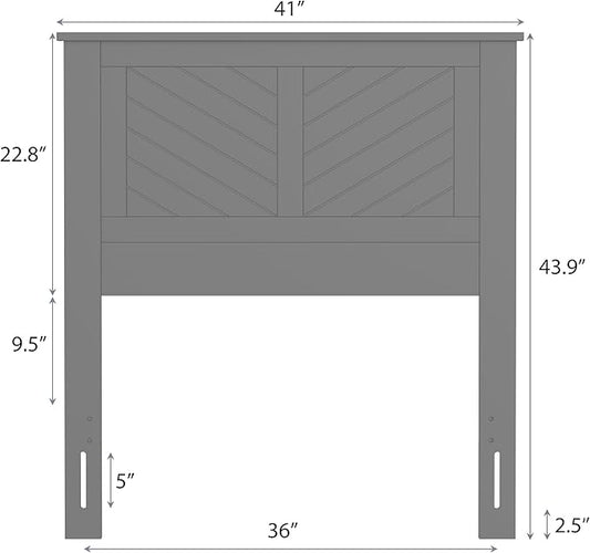Serene Poplar Wood Twin Size Headboard in White, Modern Farmhouse Panel with Chevron Scoring, Casual Coastal Style, Easy Assembly, Quality Materials