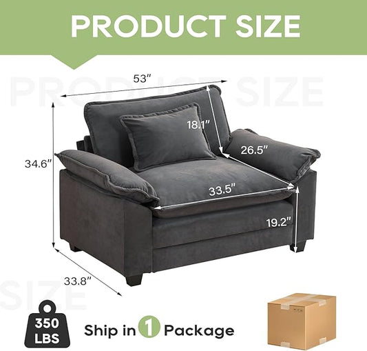 Modular Sectional Sofa, Comfy Cloud Couch Sectional Sofa, Velvet Sofa Sleeper Deep Seat Sofa with Throw Pillows for Living Room (Blue Gray, 53"- Single Seat)