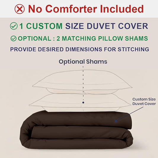 Kotton Culture Custom Duvet Cover - 100% Egyptian Cotton Sateen 600 Thread Count Soft Breathable Durable Customizable Comforter Cover(Desired Dimensions)- Zipper Closure & 7 Internal Ties - Chocolate