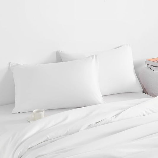 NTBAY Standard Pillow Cases Set of 2, 2 Pack Brushed Microfiber 20x26 Pillow Cases, Soft, Wrinkle, Fade, Stain Resistant White Pillow Cases with Envelope Closure, 20x26 Inches, White