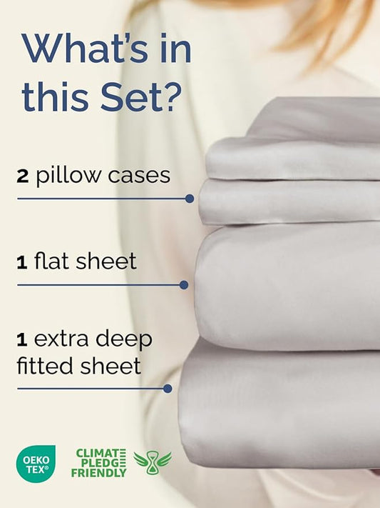 Extra Deep Pocket King Sheets - 4 Piece Breathable & Cooling Bed Sheets - Hotel Luxury Bed Sheet Set - Soft, Wrinkle Free & Comfy - Easily Fits Extra Deep Mattresses - Deep Pocket French Grey Sheets