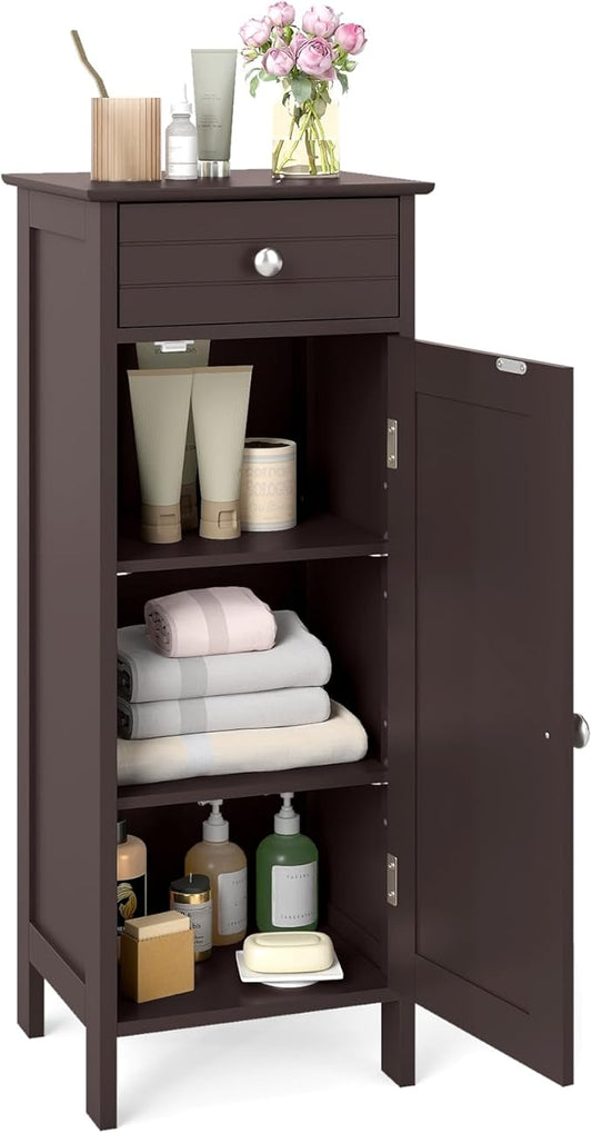 GLACER Floor Storage Cabinet, Multifunctional Freestanding Bathroom Storage Cabinet with 2 Adjustable Shelves, Ideal for Bathroom, Living Room, 14 x 12 x 34.5 inches (Brown)
