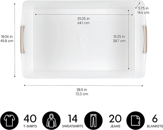 IRIS USA 50 Qt Plastic Under Bed Storage Organizer Bin Container with Secure Lids and Durable Black Buckles, Multi-Purpose for Clothes Shoes Clothing Bedding, Long, Clear