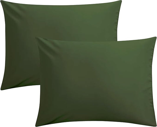 FLXXIE Microfiber Pillow Cases Standard Size, Soft Pillowcases with Envelope Closure, Wrinkle, Stain Resistant Pillow Covers, 20x26, Olive Green