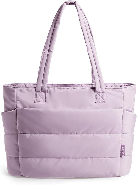 BAGSMART Tote Bag for Women, Lightweight Puffy Tote Bag with Compartments Shoulder Bag Handbag for Travel, Work, Gym