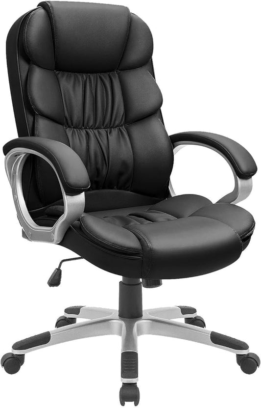 GUNJI Office Chair PU Leather High Back Executive Chair Ergonomic Computer Chair, Modern Adjustable Home Desk Chair Swivel Managerial Chair with Padded Armrests and Lumbar Support (Black)