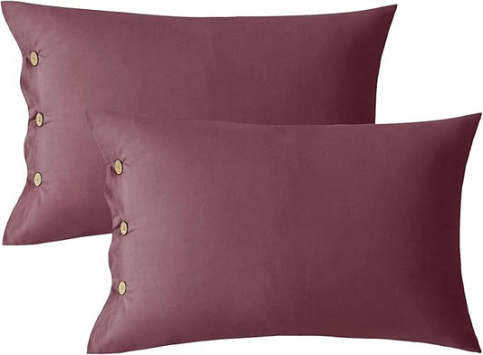 JELLYMONI Pillowcases Standard Set of 2 Cotton Button Pillow Covers 20×26in Dusty Rose Bed Pillow Cases 100% Washed Cotton Soft Breathable (Pillows are not Included)