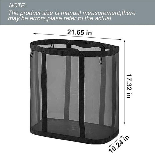 Mesh Bag with Handles, Collapsible Laundry Basket, Foldable Laundry Bag, Breathable Folding Beach Bag,Space-saving Travel Tote Bags (2, Black)