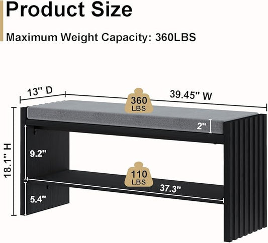 BON AUGURE Storage Bench, Entryway Bench with Shoes Storage, Wooden Benches with Seat Cushion, Shoe Rack Benches for Entry, Entrance, Front Door (Black Oak, 40 Inch Wide)