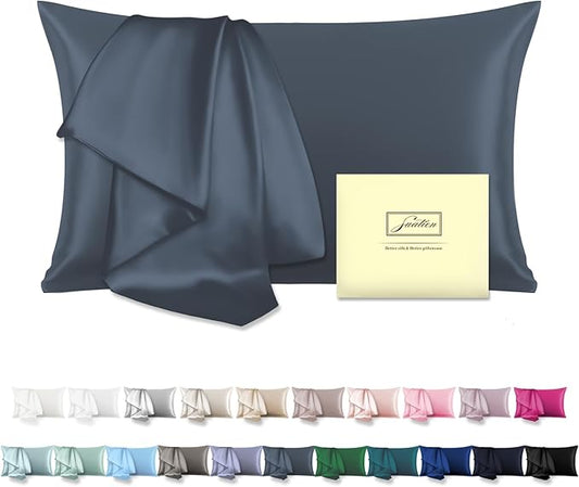 Mulberry Silk Pillow Cases for Hair and Skin King Size Silk Pillowcase with Zipper Soft Breathable Smooth Cooling Satin Silk Pillow Covers for Sleeping (Space Grey,20"X 36",1Pcs)