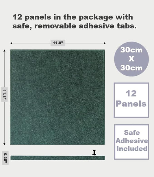 Green Bulletin Board | Large Cork Boards Alternative for Walls | Felt Cork Board for Office, Home & Classroom | Green Office Classroom Supplies | Felt Wall Tiles (12-Pack) | Aurora Green