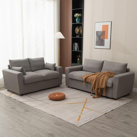 Panana Modern 2 and 3 Seats Loveseat Sofa Couch with Storage, Small Love Seat Couches for Living Room, Bedroom, Apartment, Office (Light Gray Linen Fabric, 2 and 3 Seater Set)
