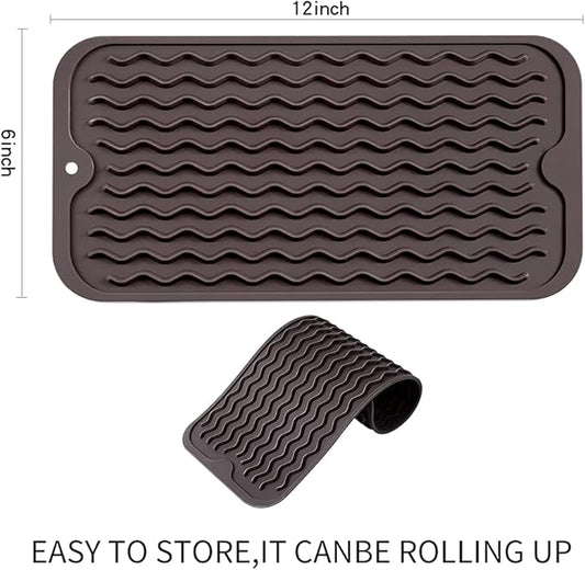 Silicone Dish Drying Mat for Multiple Usage,Easy clean,Eco-friendly,Heat-resistant Silicone Mat for Kitchen Counter or Sink,Refrigerator or Drawer Liner Coffee S 12 inches x 6 inches