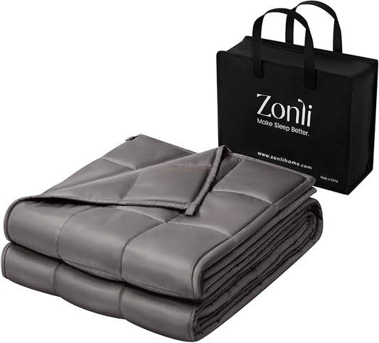 ZonLi Cooling Weighted Blanket (60"x80", 15lbs, Grey) Queen Size Bamboo-Derived Rayon Weighted Blanket for Adults, High Breathability Heavy Blanket, Soft Material with Premium Glass Beads