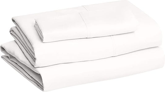 Amazon Basics Lightweight Super Soft Easy Care Wrinkle Free Microfiber 3 Piece Bed Sheet Set with 14-Inch Deep Pockets, Twin, Cream, Solid, Kids, Men & Women Bedding AmazonBasics