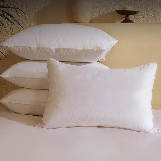 BHZ Goose Down Feather Pillows Standard Size Set of 4 Pack, Luxury Hotel Alternative Collection Bed Pillows for Sleeping Firm Soft Support for Side & Back Sleepers, White