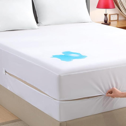 Queen Zippered Mattress Encasement, Waterproof Zipper Mattress Protector, Breathable, Noiseless, Machine-Washable Zip Mattress Cover,Fitting 7" - 15" Deep Mattress