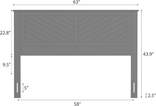 Serene Poplar Wood Queen Size Headboard in Black, Modern Farmhouse Panel with Chevron Scoring, Casual Coastal Style, Easy Assembly, Quality Materials