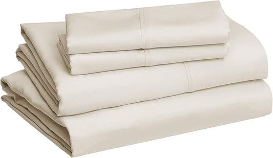 Amazon Basics Lightweight Super Soft Easy Care Comfortable Microfiber 4-Piece Bed Sheet Set with 14-Inch Deep Pockets, King, Beige, Solid AmazonBasics