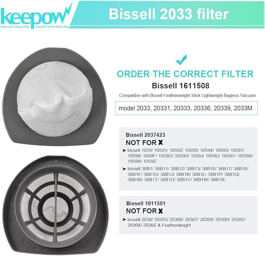 KEEPOW 2033 Vacuum Filter Compatible with Bissell Featherweight Stick Lightweight Bagless Vacuum 2033, 20331, 20333, 20336, 20339, 2033M (8 PACK)