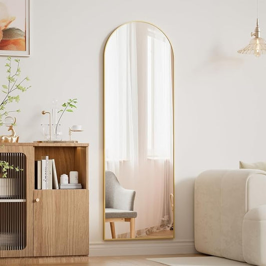 BEAUTYPEAK 14" x 48" Adjustable Height Over The Door Mirror, Arch Full Length Hanging Door Mirror with Shatterproof Tempered Glass Aluminum Alloy Frame for Bedroom, Living Room, Bathroom, Dorm, Gold