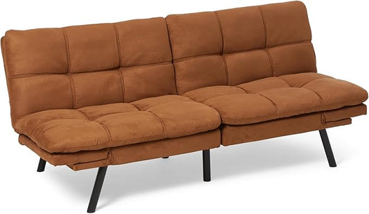 Amazon Basics Brown Loveseat,Convertible Couch Memory Foam Futon Sofa Bed Modern Sleeper Sofa for Small Compact Living Room,Office,Apartment, Linen Fabric