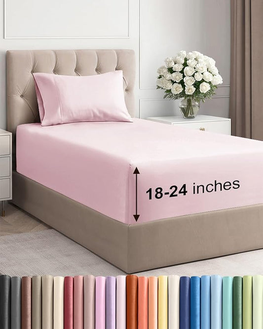 Extra Deep Pocket Twin XL Sheets - 3 Piece Breathable & Cooling Bed Sheets - Hotel Luxury Bed Sheet Set - Soft, Wrinkle Free & Comfy - Easily Fits Extra Deep Mattresses - Lavender Pink Sheets Set