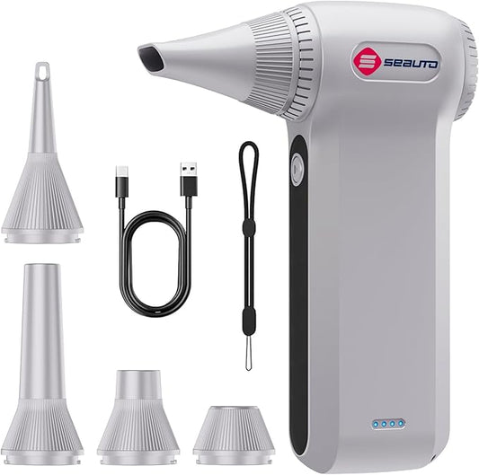 Seauto Electric Air Duster, 110,000 RPM Brushless Motor, Cordless Compressed Air Can Alternative, 3-Gear Powerful Blower for Computer Keyboard, PC Cleaning,Full-Size Appliance,Car,Home and Outdoor