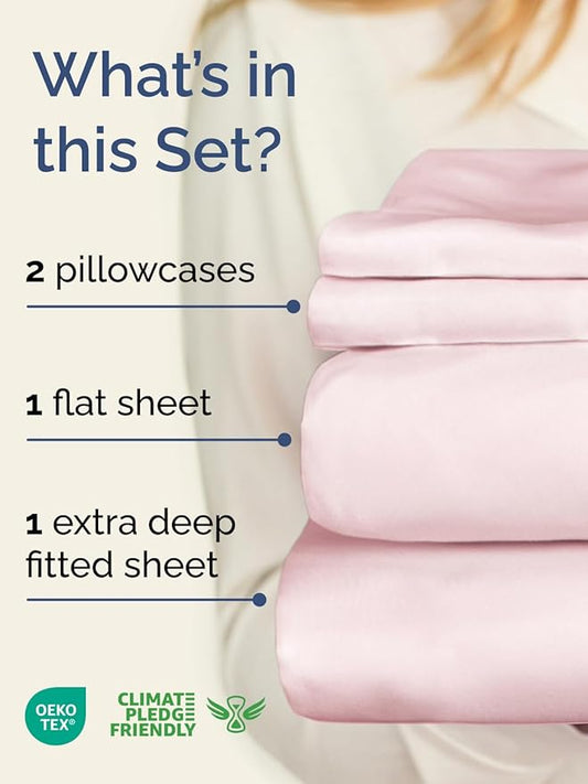 Extra Deep Pocket Cal King Sheets - 4 Piece Breathable & Cooling Bed Sheets - Hotel Luxury Bed Sheet Set - Soft, Wrinkle Free & Comfy - Easily Fits Extra Deep Mattresses - Lavender Pink Sheets Set