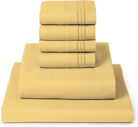 Mellanni Full Sheet Set - 6-Piece Iconic Collection Bedding, (Including 4 Pillowcases), 16-Inch Deep Pocket, Easy Care, Extra Soft, Cooling Sheets, Brushed Microfiber - Yellow