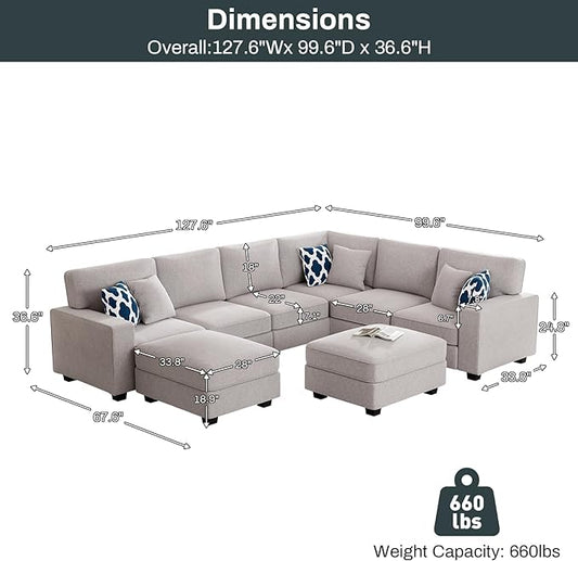 Legend Vansen Modular Sectional Sofa U Shaped Couch with Ottoman Modern Reversible Corner Sectional Couch for Living Room (Light Grey, U Shaped Sofa-3)