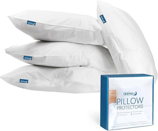 Queen Pillow Protectors with Zipper 4 Pack Queen Size 20 x 30 inch Waterproof Pillow Case Protector Down Feather Proof Pillow Covers Encasement Pillow Case White
