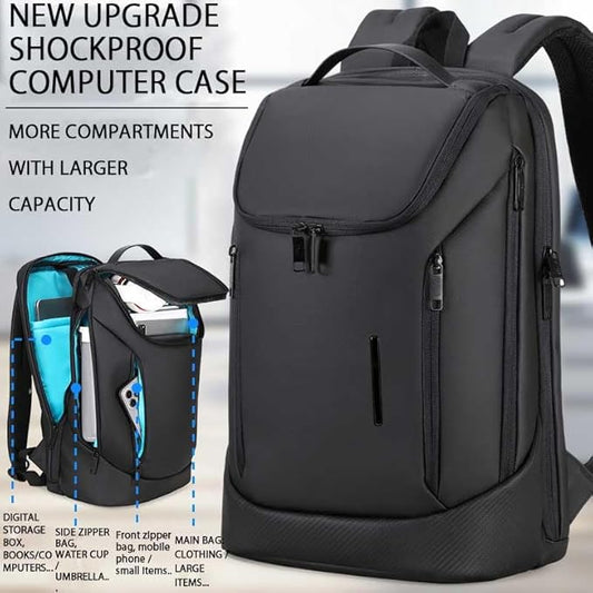 Shockproof Waterproof Laptop Backpack, 17-Inch Anti-Scratch Travel Backpack with Large Storage(Black/Gray/Green) (Black)